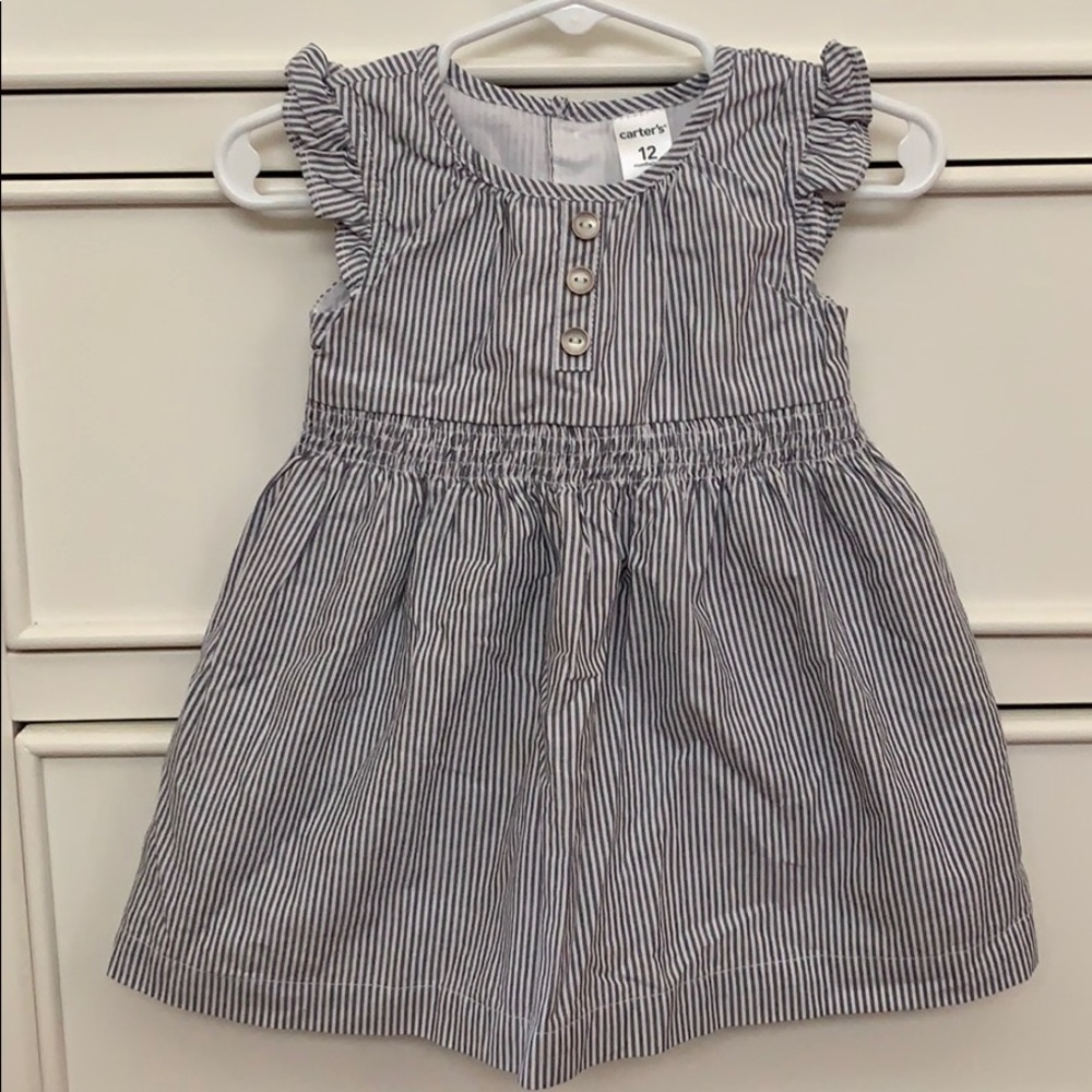 Gray and white striped baby girl dress